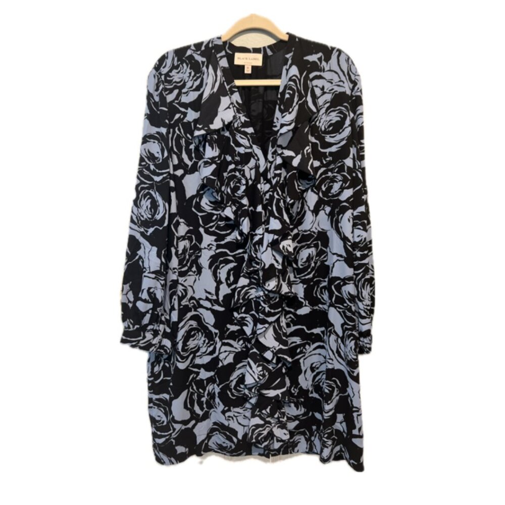 CHICO'S BLACK LABEL Floral Ruffle  Shift Dress SZ XL Navy and Powder Blue